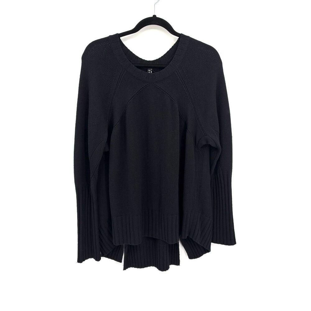 RUNDHOLZ Black 100% Merino Wool Oversized High Low Ribbed Raglan Sweater Small